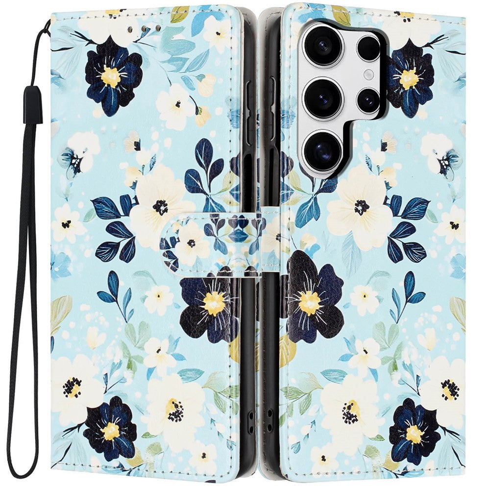 For Samsung Galaxy S25 Ultra Wallet Case Pattern Printing PU Leather Stand Flip Phone Cover with Wrist Strap