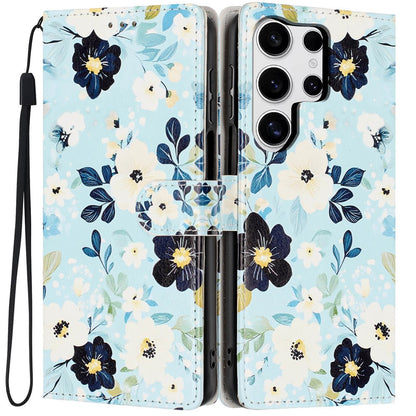 For Samsung Galaxy S25 Ultra Wallet Case Pattern Printing PU Leather Stand Flip Phone Cover with Wrist Strap