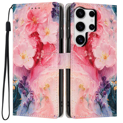 For Samsung Galaxy S25 Ultra Wallet Case Pattern Printing PU Leather Stand Flip Phone Cover with Wrist Strap