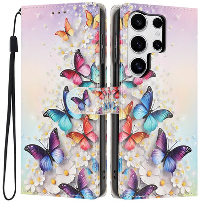 For Samsung Galaxy S25 Ultra Wallet Case Pattern Printing PU Leather Stand Flip Phone Cover with Wrist Strap