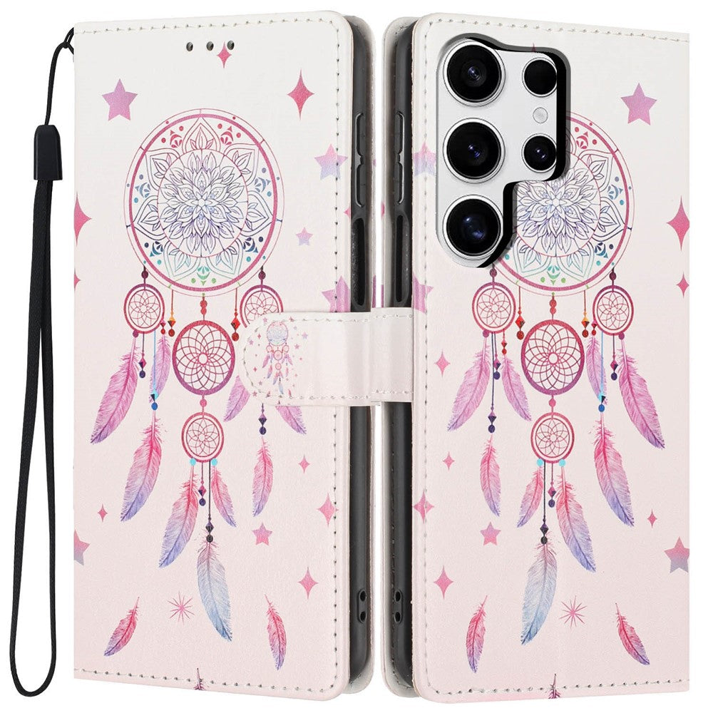 For Samsung Galaxy S25 Ultra Wallet Case Pattern Printing PU Leather Stand Flip Phone Cover with Wrist Strap