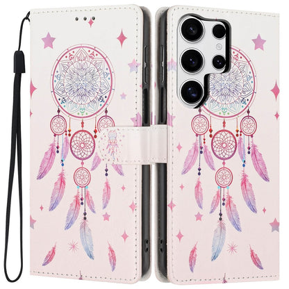 For Samsung Galaxy S25 Ultra Wallet Case Pattern Printing PU Leather Stand Flip Phone Cover with Wrist Strap