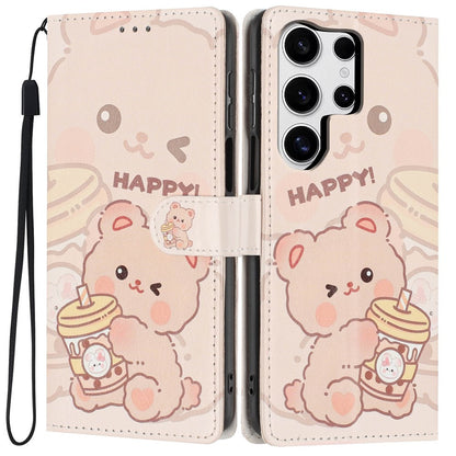 For Samsung Galaxy S25 Ultra Wallet Case Pattern Printing PU Leather Stand Flip Phone Cover with Wrist Strap