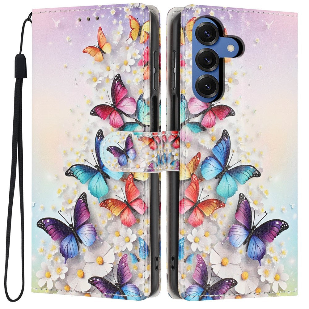 For Samsung Galaxy S26+ Wallet Case Pattern Printing PU Leather Stand Flip Phone Cover with Wrist Strap