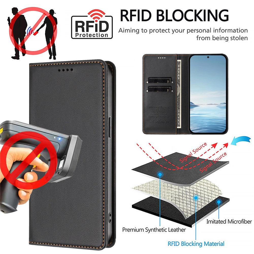 For iPhone 17e / 16e Leather Wallet Case Magnetic Closure RFID Blocking Phone Cover