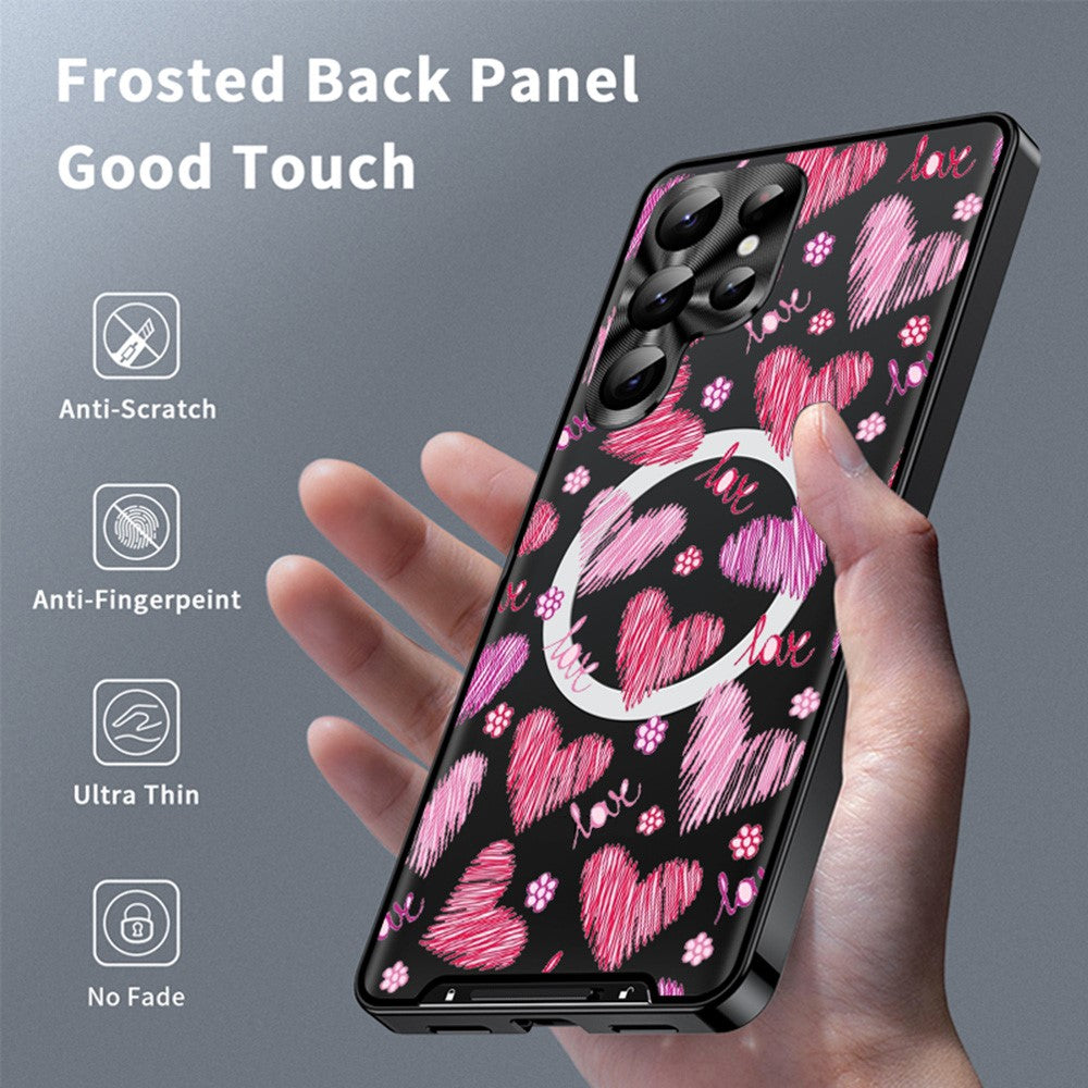 For Samsung Galaxy S25 Ultra Magnetic Case Heart Pattern PC + TPU Phone Cover with Lens Film