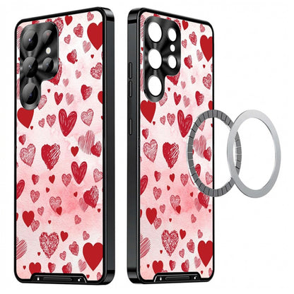 For Samsung Galaxy S25 Ultra Magnetic Case Heart Pattern PC + TPU Phone Cover with Lens Film
