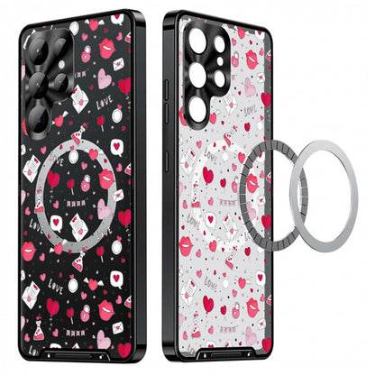 For Samsung Galaxy S25 Ultra Magnetic Case Heart Pattern PC + TPU Phone Cover with Lens Film