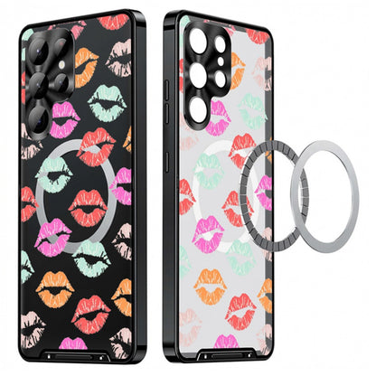 For Samsung Galaxy S25 Ultra Magnetic Case Heart Pattern PC + TPU Phone Cover with Lens Film