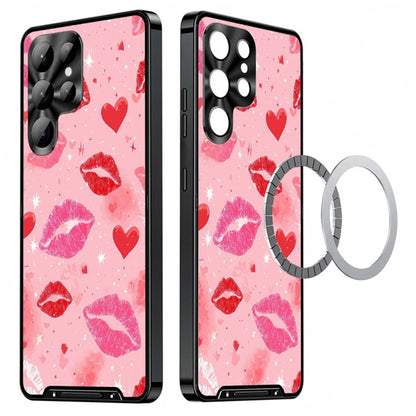 For Samsung Galaxy S25 Ultra Magnetic Case Heart Pattern PC + TPU Phone Cover with Lens Film