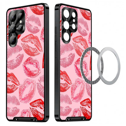 For Samsung Galaxy S25 Ultra Magnetic Case Heart Pattern PC + TPU Phone Cover with Lens Film