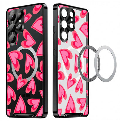 For Samsung Galaxy S25 Ultra Magnetic Case Heart Pattern PC + TPU Phone Cover with Lens Film