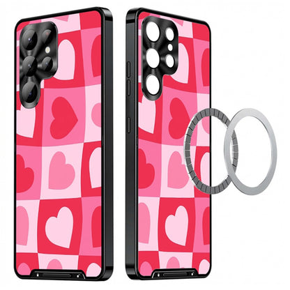 For Samsung Galaxy S25 Ultra Magnetic Case Heart Pattern PC + TPU Phone Cover with Lens Film
