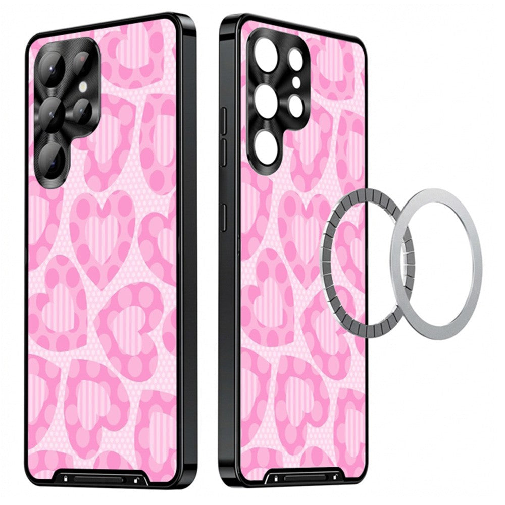 For Samsung Galaxy S25 Ultra Magnetic Case Heart Pattern PC + TPU Phone Cover with Lens Film