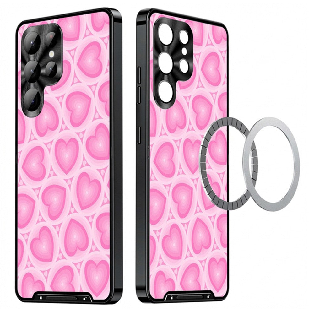 For Samsung Galaxy S25 Ultra Magnetic Case Heart Pattern PC + TPU Phone Cover with Lens Film