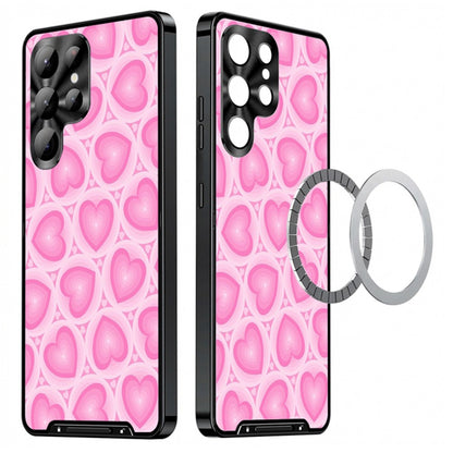 For Samsung Galaxy S25 Ultra Magnetic Case Heart Pattern PC + TPU Phone Cover with Lens Film