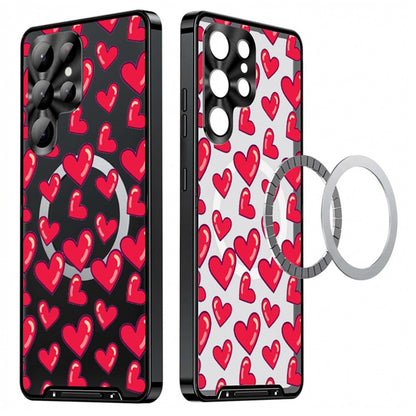 For Samsung Galaxy S25 Ultra Magnetic Case Heart Pattern PC + TPU Phone Cover with Lens Film