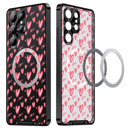 For Samsung Galaxy S25 Ultra Magnetic Case Heart Pattern PC + TPU Phone Cover with Lens Film