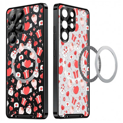 For Samsung Galaxy S25 Ultra Magnetic Case Heart Pattern PC + TPU Phone Cover with Lens Film