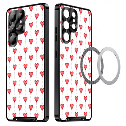 For Samsung Galaxy S25 Ultra Magnetic Case Heart Pattern PC + TPU Phone Cover with Lens Film