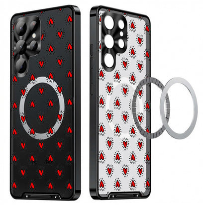 For Samsung Galaxy S25 Ultra Magnetic Case Heart Pattern PC + TPU Phone Cover with Lens Film