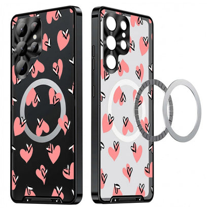 For Samsung Galaxy S25 Ultra Magnetic Case Heart Pattern PC + TPU Shockproof Phone Cover with Lens Film