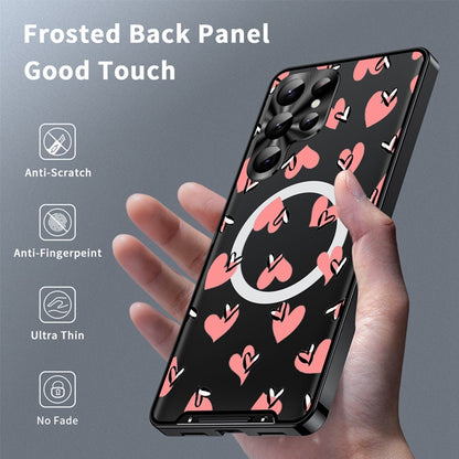 For Samsung Galaxy S25 Ultra Magnetic Case Heart Pattern PC + TPU Shockproof Phone Cover with Lens Film