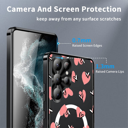For Samsung Galaxy S25 Ultra Magnetic Case Heart Pattern PC + TPU Shockproof Phone Cover with Lens Film
