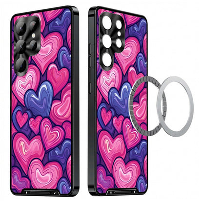 For Samsung Galaxy S25 Ultra Magnetic Case Heart Pattern PC + TPU Shockproof Phone Cover with Lens Film