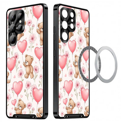 For Samsung Galaxy S25 Ultra Magnetic Case Heart Pattern PC + TPU Shockproof Phone Cover with Lens Film
