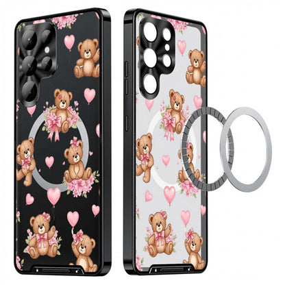 For Samsung Galaxy S25 Ultra Magnetic Case Heart Pattern PC + TPU Shockproof Phone Cover with Lens Film
