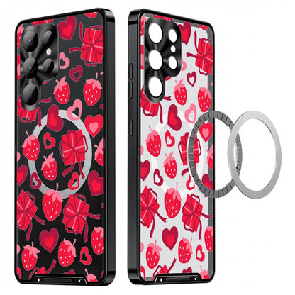 For Samsung Galaxy S25 Ultra Magnetic Case Heart Pattern PC + TPU Shockproof Phone Cover with Lens Film