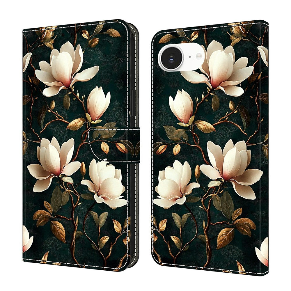 For iPhone 17e / 16e Wallet Stand Case Pattern Printing Leather Phone Cover