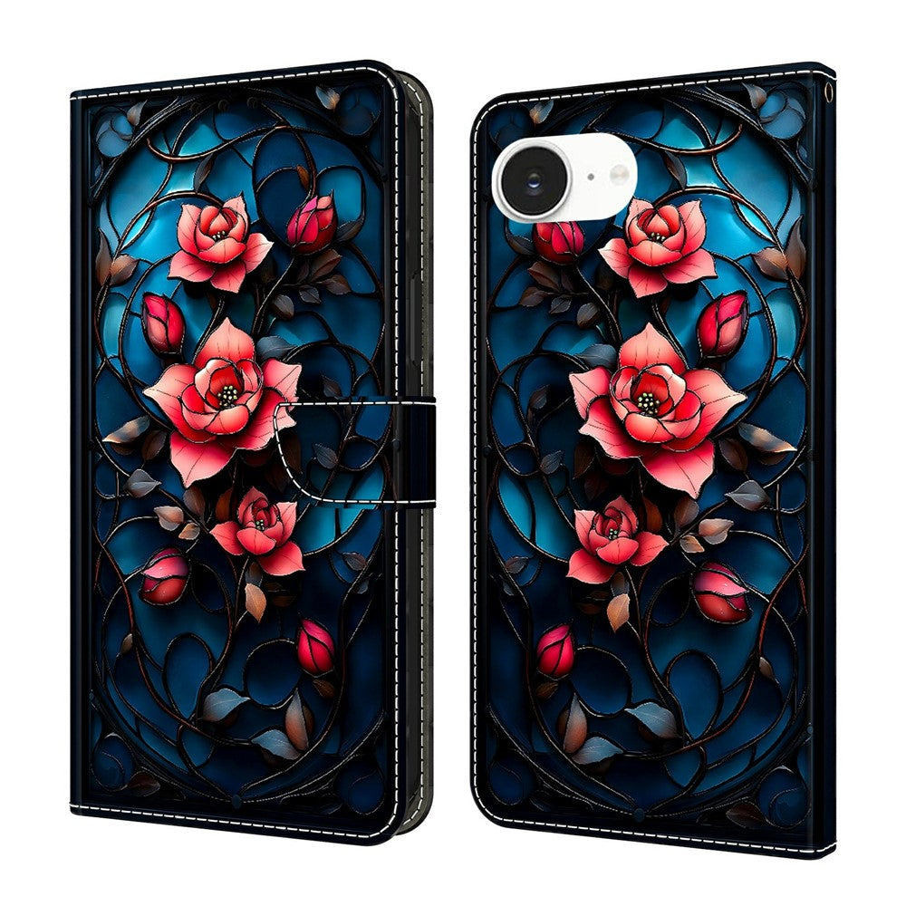 For iPhone 17e / 16e Wallet Stand Case Pattern Printing Leather Phone Cover