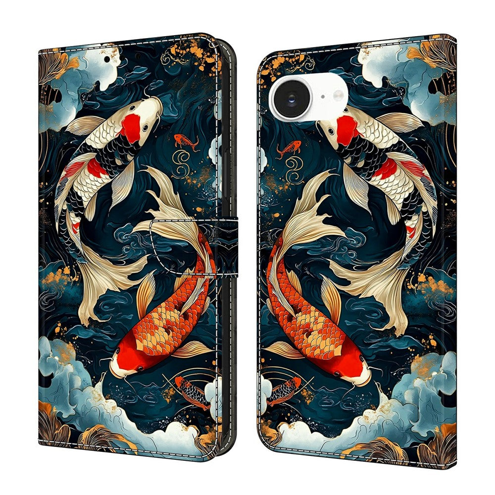 For iPhone 17e / 16e Wallet Stand Case Pattern Printing Leather Phone Cover
