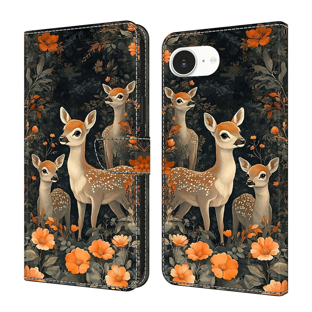 For iPhone 17e / 16e Wallet Stand Case Pattern Printing Leather Phone Cover