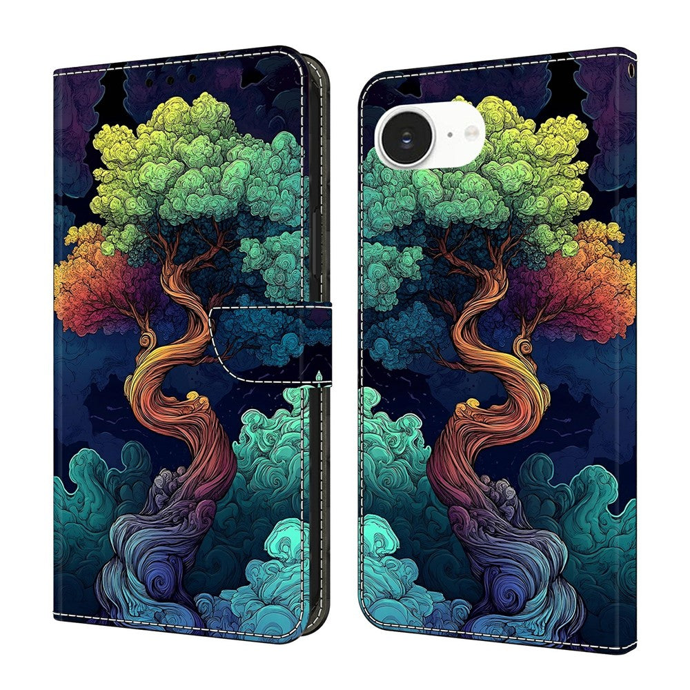 For iPhone 17e / 16e Wallet Stand Case Pattern Printing Leather Phone Cover