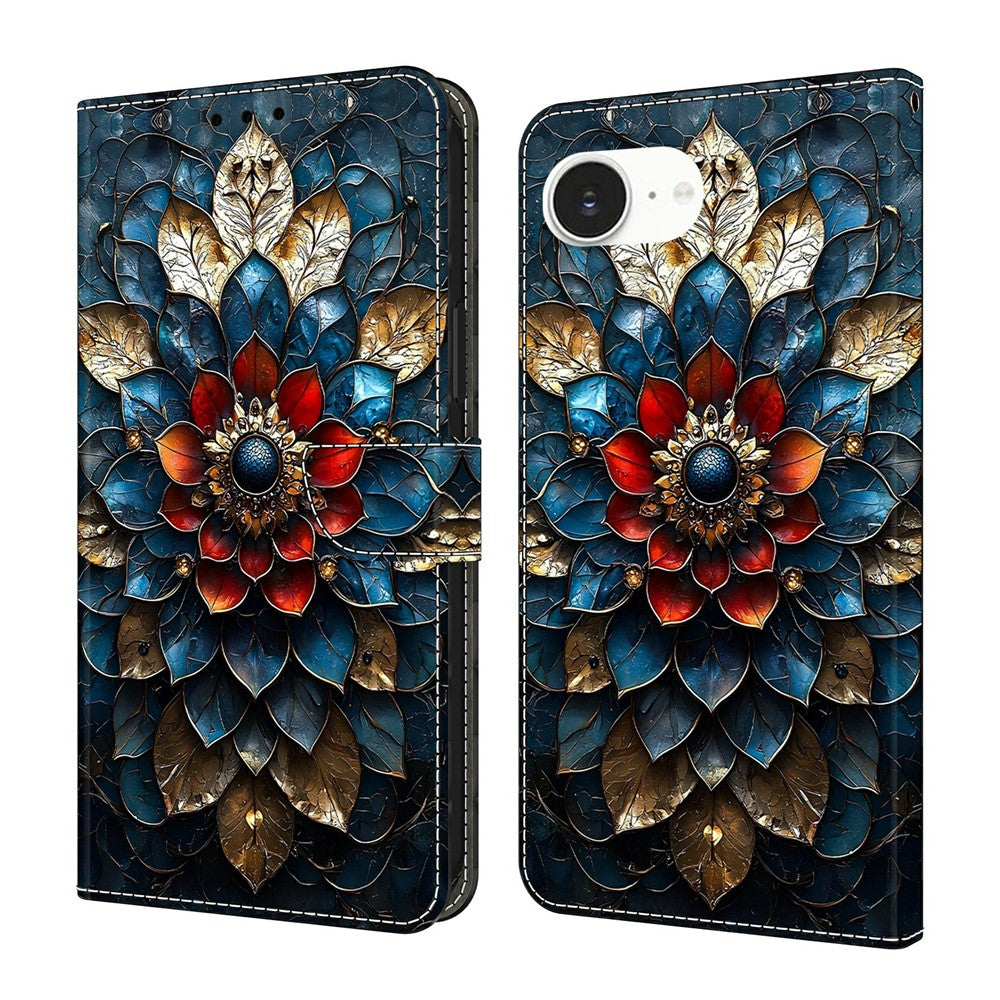 For iPhone 17e / 16e Wallet Stand Case Pattern Printing Leather Phone Cover