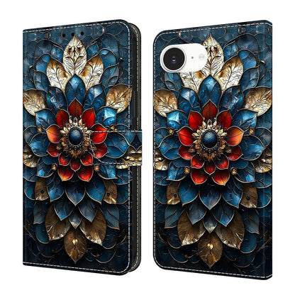 For iPhone 17e / 16e Wallet Stand Case Pattern Printing Leather Phone Cover
