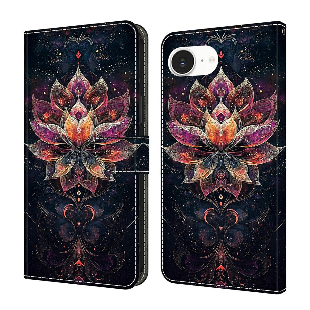 For iPhone 17e / 16e Wallet Stand Case Pattern Printing Leather Phone Cover