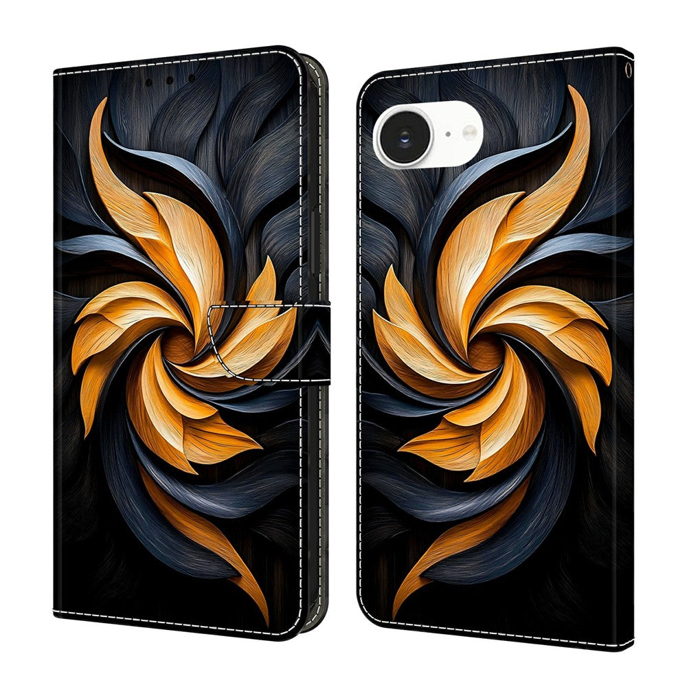 For iPhone 17e / 16e Wallet Stand Case Pattern Printing Leather Phone Cover