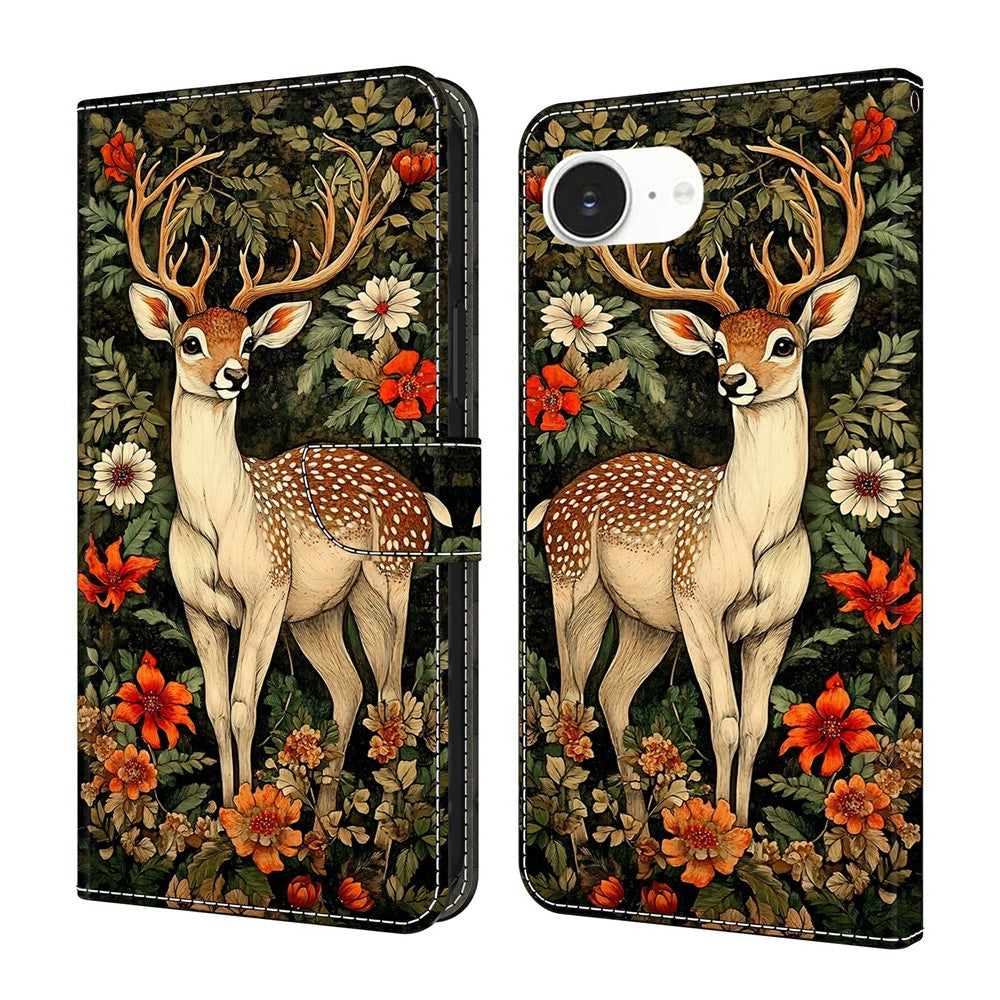 For iPhone 17e / 16e Wallet Stand Case Pattern Printing Leather Phone Cover