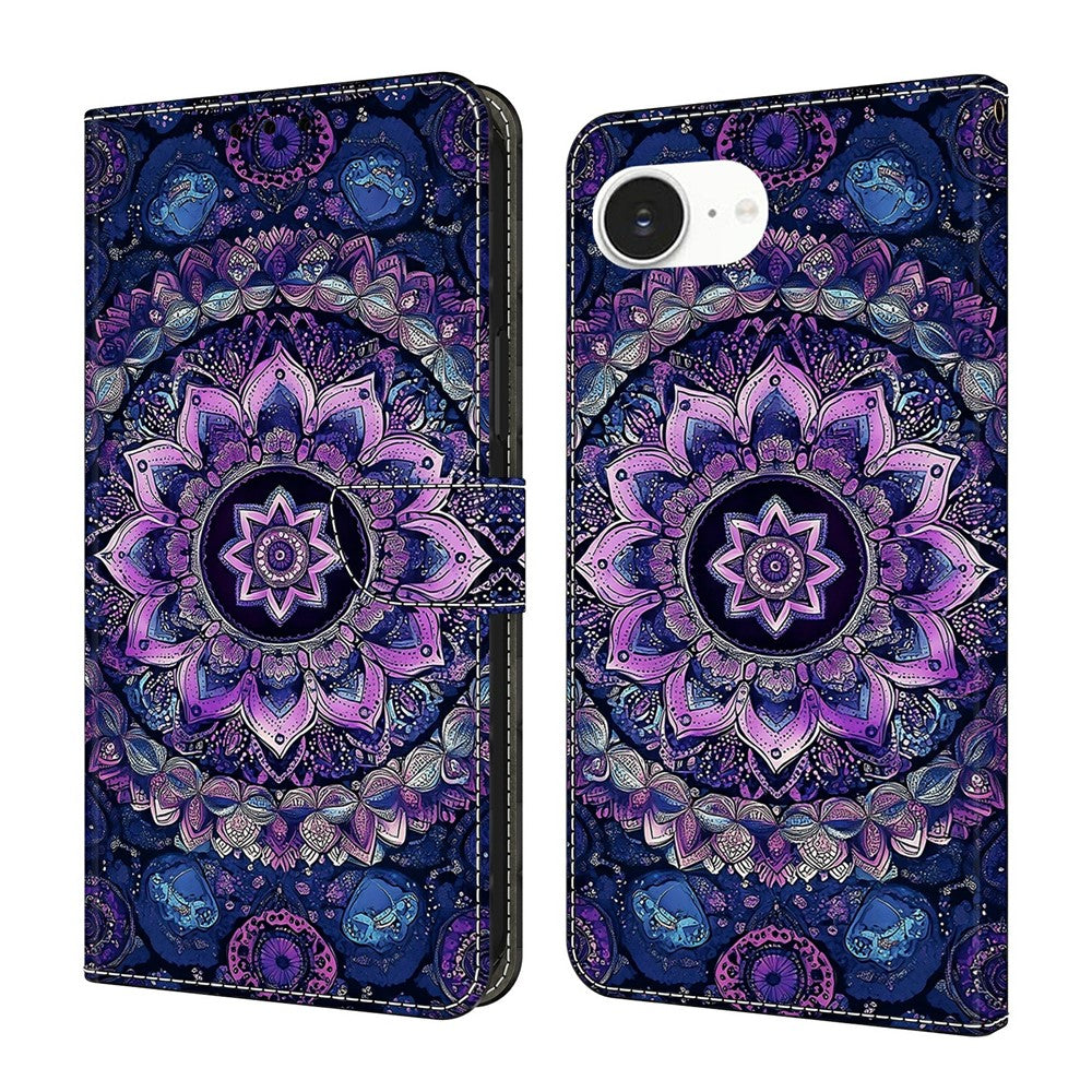 For iPhone 17e / 16e Wallet Stand Case Pattern Printing Leather Phone Cover