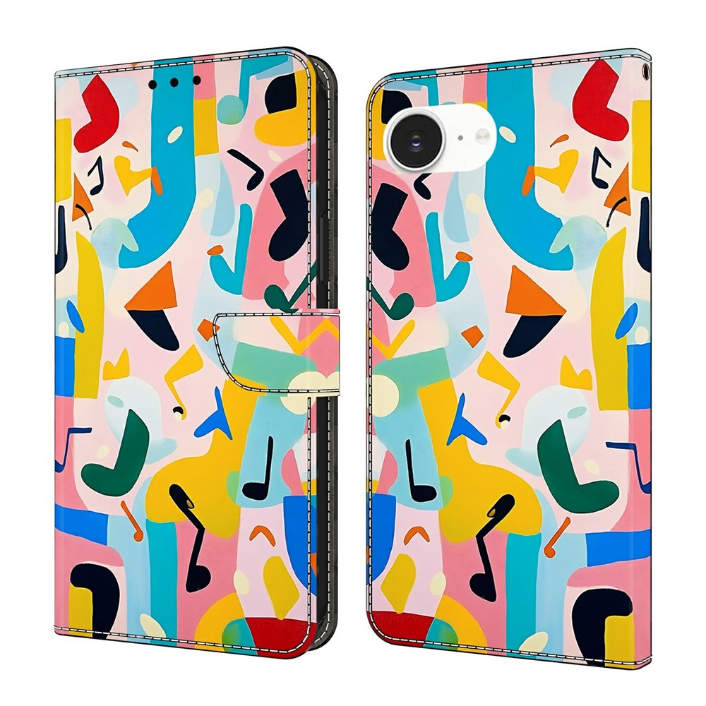 For iPhone 17e / 16e Wallet Stand Case Pattern Printing Leather Phone Cover