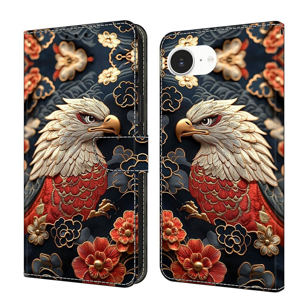 For iPhone 17e / 16e Wallet Stand Case Pattern Printing Leather Phone Cover