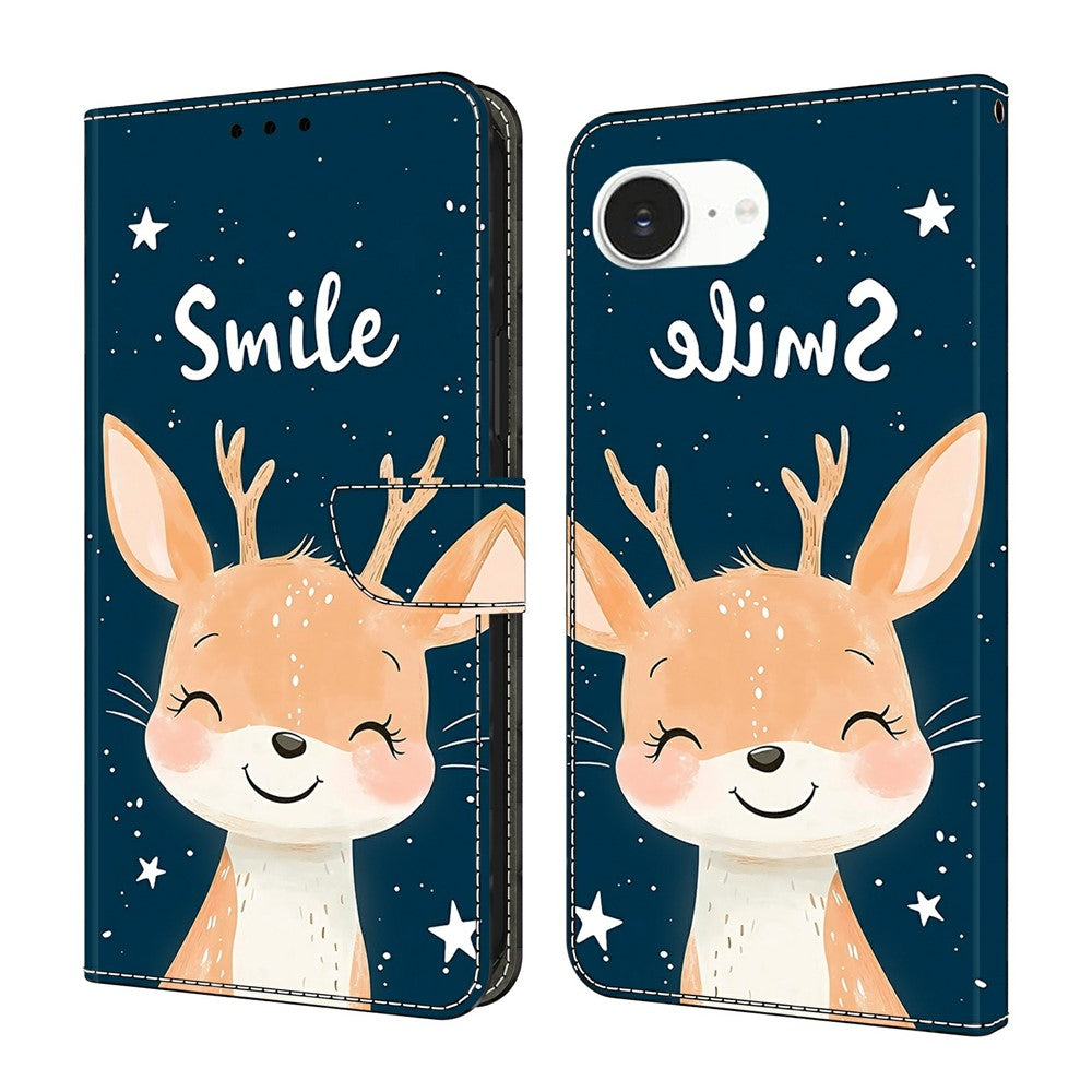 For iPhone 17e / 16e Wallet Stand Case Pattern Printing Leather Phone Cover