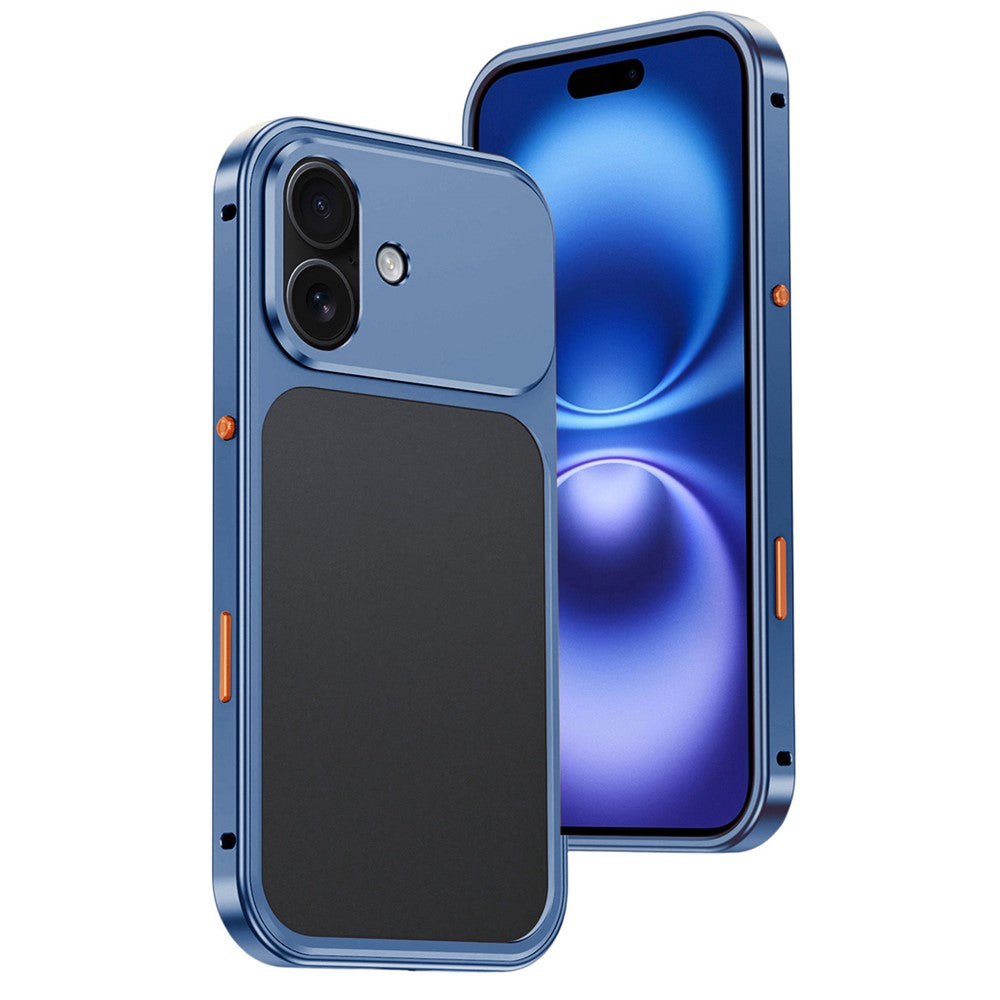 For iPhone 16 Metal Frame Case Magnetic Snap On Frame PC Hollow Back Heat Dissipation Shockproof Cover