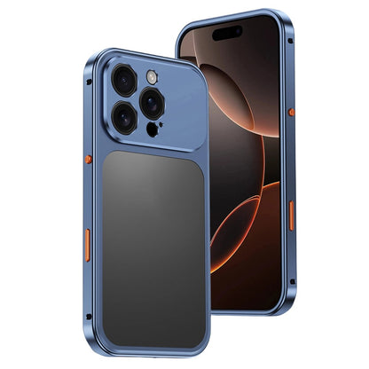 For iPhone 16 Pro Metal Frame Case Magnetic Snap On Frame PC Hollow Back Heat Dissipation Shockproof Cover