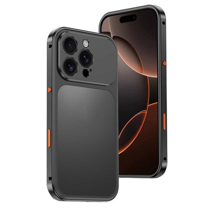 For iPhone 16 Pro Metal Frame Case Magnetic Snap On Frame PC Hollow Back Heat Dissipation Shockproof Cover
