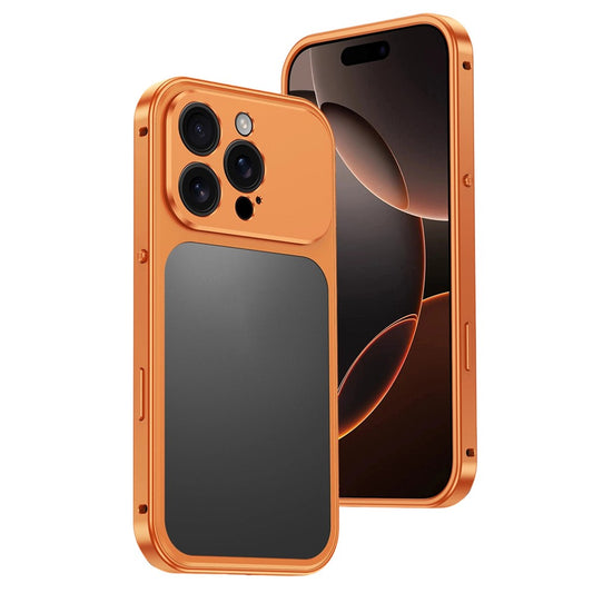 For iPhone 16 Pro Max Metal Frame Case Magnetic Snap On Frame PC Hollow Back Heat Dissipation Shockproof Cover